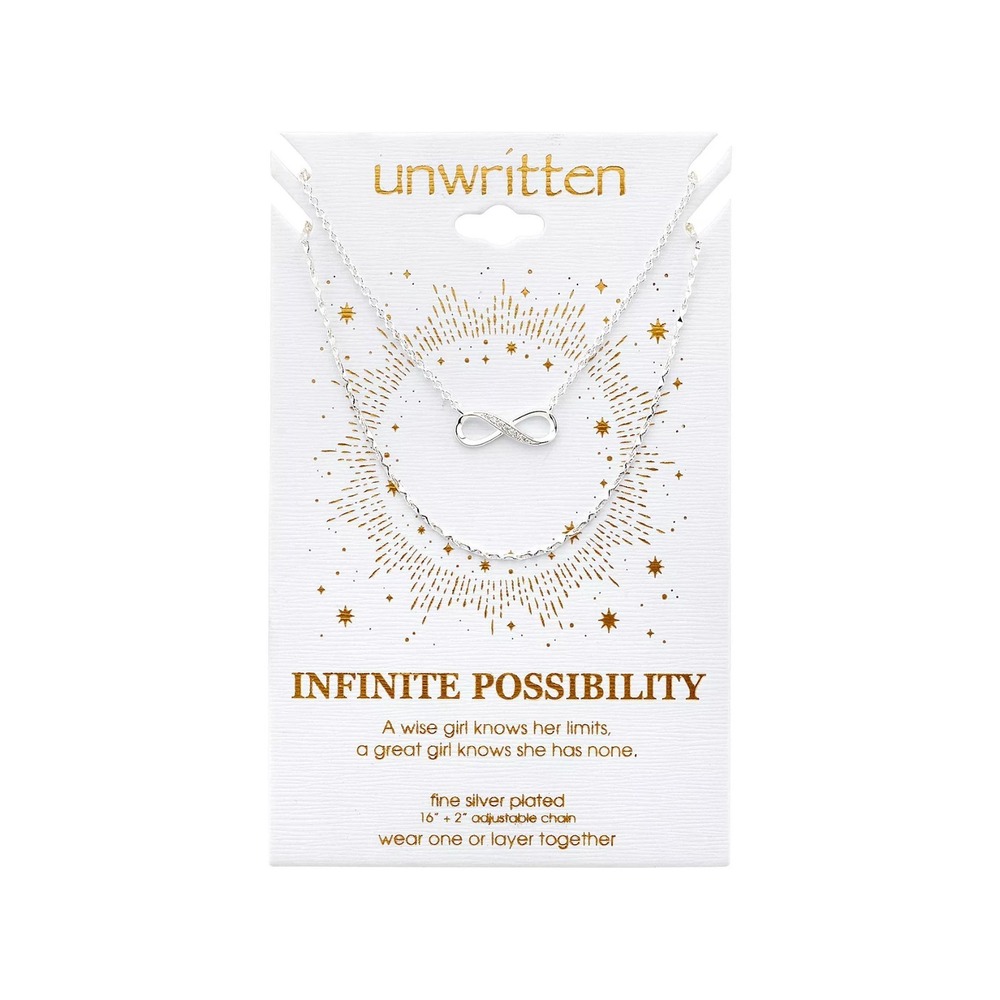 Unwritten Silver Plated Clear Cubic Zirconia Infinity Duo Necklace with Studded